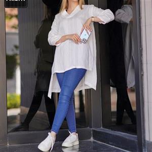 حراج زمستانه تونیک مانتویی ژاکارد کتیبه رنگ سفید  با 