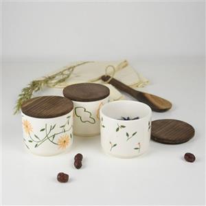 بانکه  سرامیکی دستساز  مجموعه آفتابگردان موجود در سه طرح با در چوبی (نقاشی شده با دست)