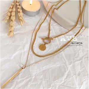 گردنبند استیل کارتیر ظریف و زنجیر ماری و آویز الیزابت جنس استیل (لاوین گالری)