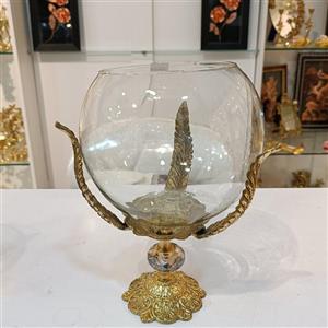 تنگ ماهی برنجی ( برنز)  سایز کوچک  طوقه کریستال پایه دار سیاه قلم شده