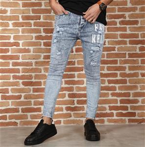 شلوار لی آبی یخی دمپا زیپ زاپدار مردانه کد 68/2