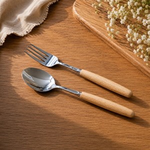 سرویس قاشق چنگال 12 پارچه مدل دسته چوبی