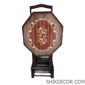 میز عسلی تاشو چمدانی جلو مبلی معرق هشت ضلعی چوب آکاژو کد 12