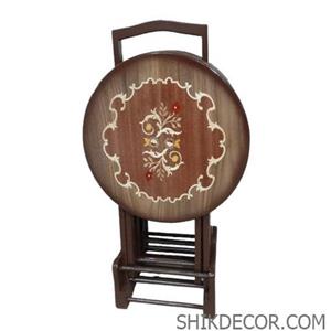 میز عسلی تاشو چمدانی جلو مبلی معرق دایره چوب آکاژو کد 14 