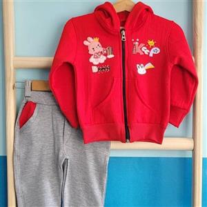 سوییشرت و شلوار  (دخترانه)  بچگانه جنس پنبه داخل کرک رنگ زرد و قرمز