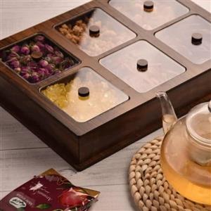 جعبه پذیرایی یا تی بگ یا دمنوش چوبی 6 خانه \nسایز 20در 30