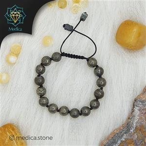 دستبند سنگ پیریت(مرقشیسای ذهبی) طبیعی \nسنگ اختصاصی اقایان\nسایز 8 دور مچ 17