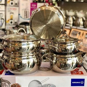 سرویس قابلمه 10 پارچه کرکماز ترکیه با بدنه استیل و درب پیرکس