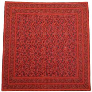 رومیزی مربع ترمه ابریشم حاشیه دار کد TRM211 نفیس رنگ قرمز آستر زرشکی