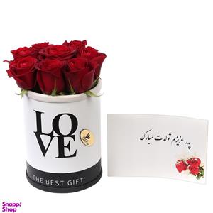 سبد گل رز راتا رز کد W8 به همراه کارت تبریک طرح پدر عزیزم تولدت مبارک