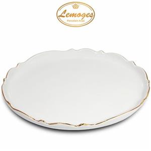 دیس کوچک گرد موج سفید خط طلا لیمون