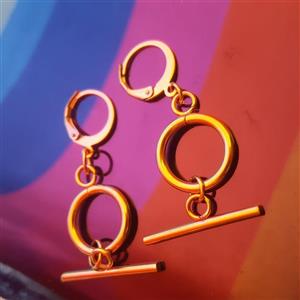 گوشواره حلقه و تی استیل ضد حسایت رنگ ثابت روکش طلا کد(234)