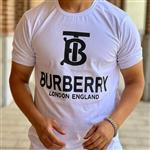 تی شرت سفید طرح BURBERRY یقه و آستین کش برند برشکا