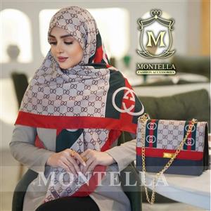 ست روسری و کیف شنل _ ست شال و کیف شنل _ روسری نخی قواره 140 رنگ سبز کیف پاسپورتی شنل
