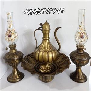 افتابه لگن خط دار  برنجی و چراغ