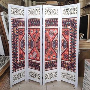 پاراوان پارتیشن چهارلنگه طرح قشقایی تک رو و تاشو جنس MDF و استیکر