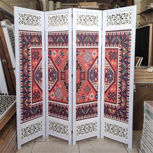 پاراوان پارتیشن چهارلنگه طرح قشقایی تک رو و تاشو جنس MDF و استیکر