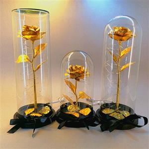 گل رز جاودان گلکسی طلایی باکس دیو و دلبر باتری خور کد 014