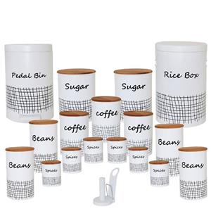 سرویس آشپزخانه 18 پارچه درب چوبی با طرح حصار -سفید با چاپ مشکی MGS