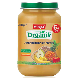 پوره میوه ارگانیک میلوپا با طعم سیب موز گلابی و آناناس حجم 200 گرم