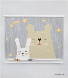 پرده شید اتاق کودک پسرانه طرح خرگوش و خرس مدل Happy Rabbit