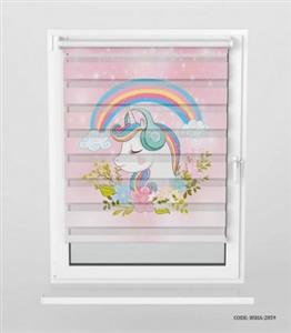 پرده زبرا دومکانیزم طرح کودک اسب تک شاخ رنگین کمان کد KD-48