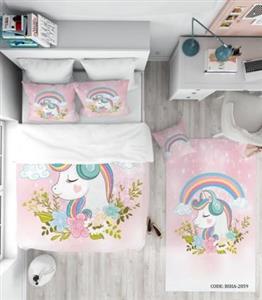 روتختی کودک دخترانه 4 تکه طرح اسب تک شاخ و رنگین کمان