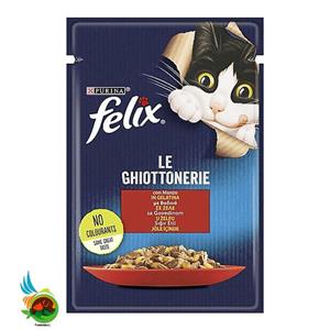 پوچ گربه فلیکس با طعم گوشت در ژله Purina Felix with Beef in Jelly وزن ۸۵ گرم