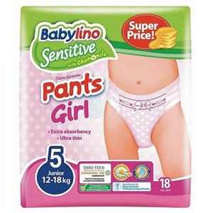 پوشک شورتی بیبی لینو مدل Pants Girl سایز 5 بسته 18 عددی Baby Lino Pants Girl Size 5 Diaper Shorts Pack of 18