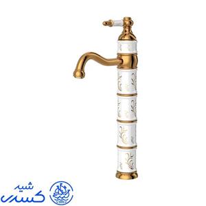 شیر روشویی پایه بلند کسری سری توکیو سفید طلایی