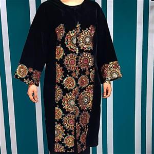 مانتو مخمل سوزن دوزی شده پارچه هندی تک رنگ تن خور عالی