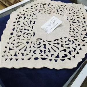 رومیزی مخمل 3 تیکه برش لیزری ماهوت در دو رنگ گلبهی و سفید