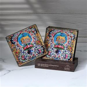 زیر لیوانی مربع طرح کاخ گلستان شیر دار  پک دو تایی