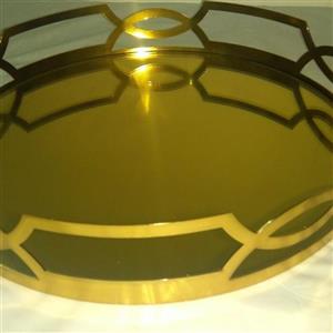 سینی گرد کف آینه ای آبکاری طلایی و نقره ای قطر 30 سانتی و 35سانتی