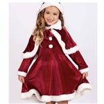 پیراهن کریسمس دخترانه مخمل آینه ای(9تا12سال) به همراه ست کلاه و شنل