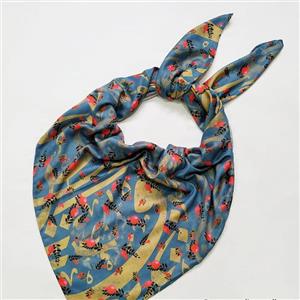 روسری طرح شکوفه انار  زمینه طوسی آبی کد 0890