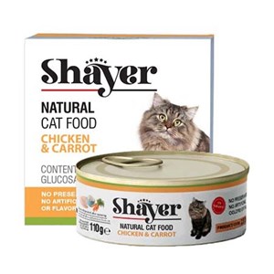 کنسرو غذای گربه با طعم مرغ و هویج شایر Shayer Natural With Chicken & Carrot در سس گوشت وزن 110 گرم
