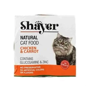 کنسرو غذای گربه با طعم مرغ و هویج شایر Shayer Natural With Chicken & Carrot در سس گوشت وزن 110 گرم