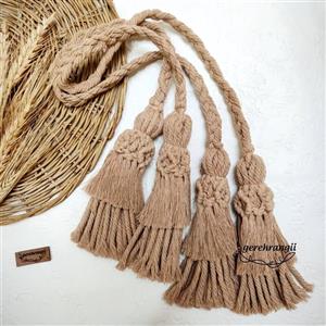 پرده جمع کن دوعددی مکرومه رنگ شیری