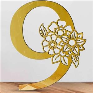 آینه دکوراتیو،طرح اعداد انگلیسی،از 1 تا9، در دو رنگ طلایی و نقره ای،30 سانتی
