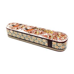 قلمدان کشویی دو گل تاج دار کوچک خاتم کاری(طرح گل و مرغ قهوه ایی) 