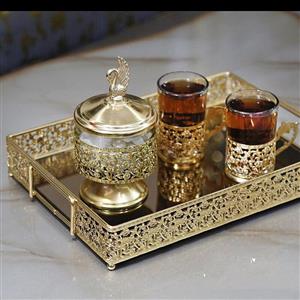 سینی کف آینه گل ریز مستطیل لبه دار