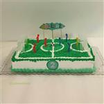 کیک زمین فوتبال چمن خامه ای با آدمک و دروازه فوتبال