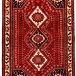 فرش دستباف شیراز طرح 3 ترنج  رنگ زمینه لاکی رنگ حاشیه کرم