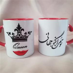 ماگ دسته قلبی و داخل قرمز  با طرح عاشقانه و عکس اختصاصی