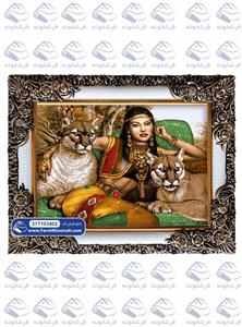 تابلو فرش ایرانی طرح ملکه ببرها کد: 103402 
