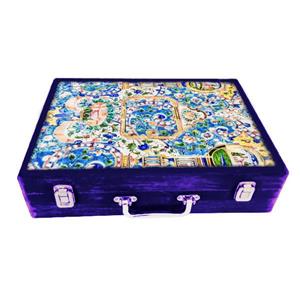 جعبه هدیه چوبی مدل چمدان طرح کاشی نستعلیق کد WSL528