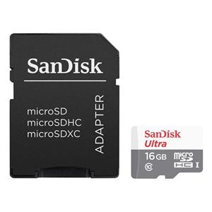کارت حافظه microSDHC سن دیسک مدل Ultra کلاس10 استاندارد UHS-I سرعت 80MBps 533X همراه با آداپتور SD ظرفیت 16 گیگابایت