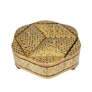 شکلات خوری خاتم کاری مدل سه درب قطر 23 سانت داخل راش 