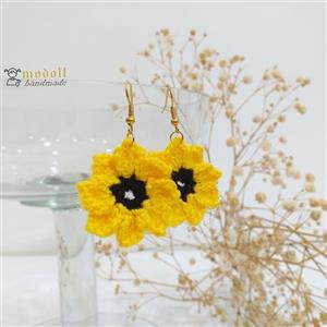 گوشواره آویز دستبافت مدل گل آفتابگردان کد 04